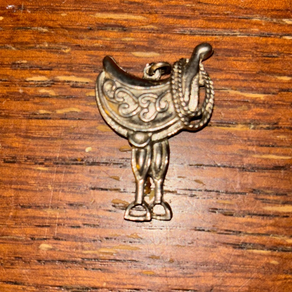 Vintage horse saddle necklace charm. 925 sterling